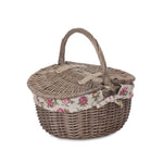 Wicker Small Antique Wash Double Lidded Oval Picnic Basket | Pink