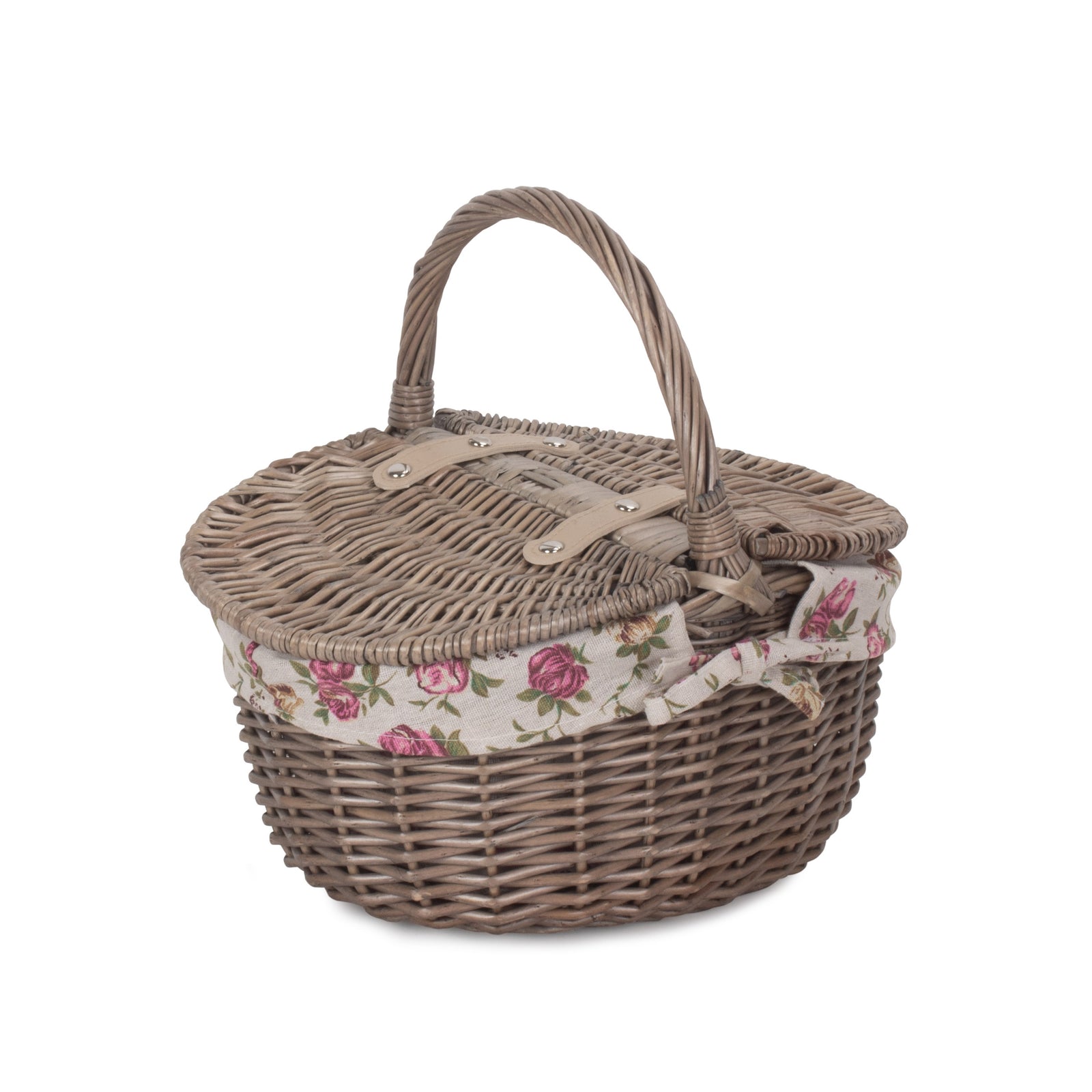 Wicker Small Antique Wash Double Lidded Oval Picnic Basket | Pink