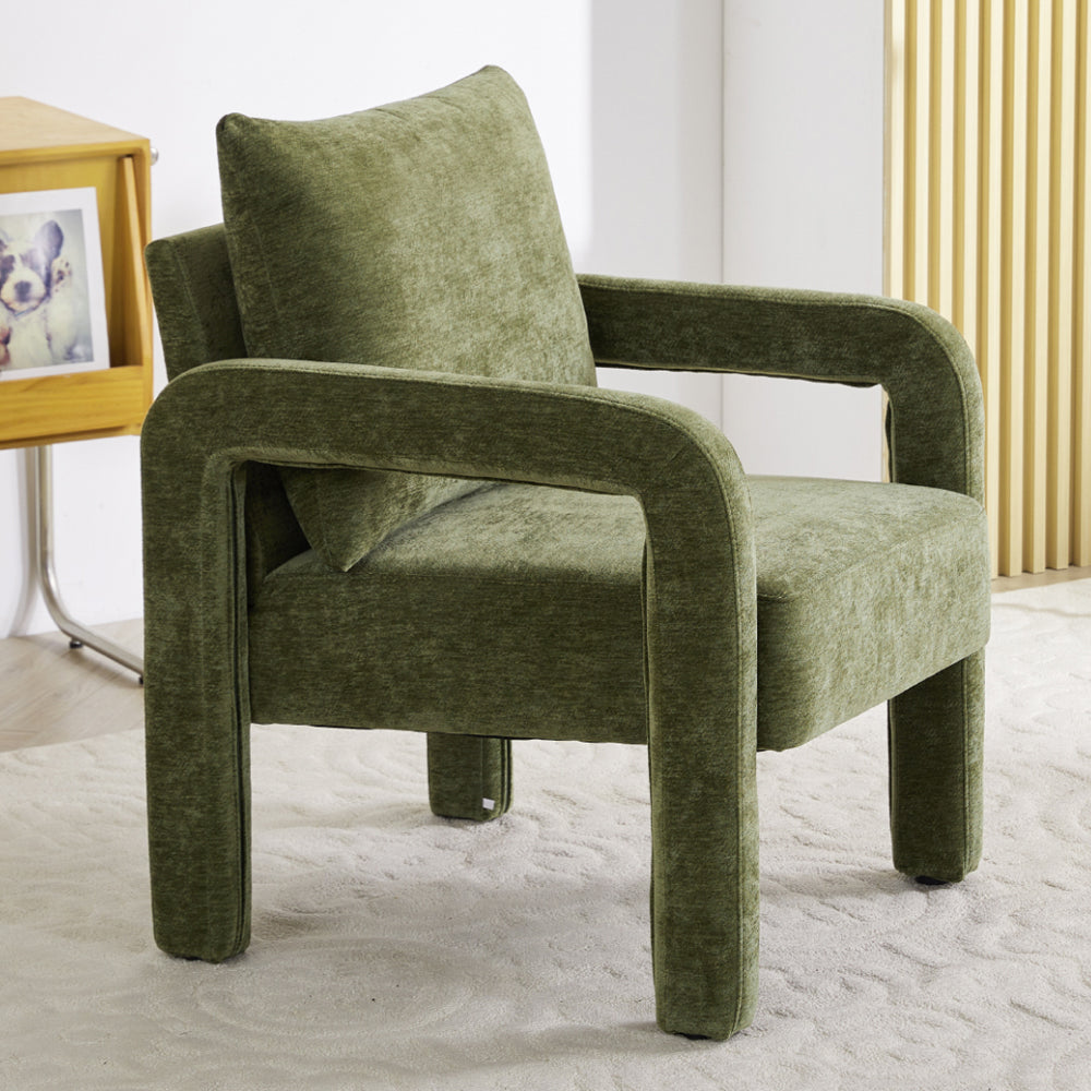 Chenille Upholstered Accent Chair With Lumbar Pillow | Green