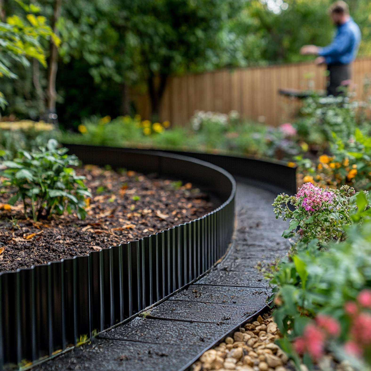 Corrugated Metal Lawn Edging Garden Border Roll | 5m | Black