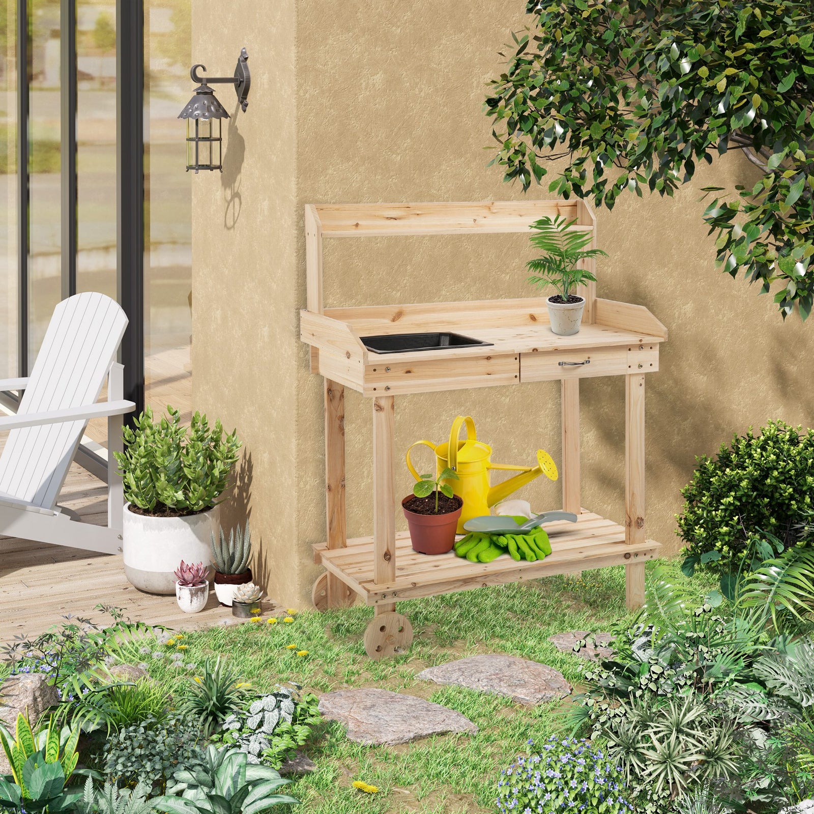 Garden Potting Bench, Work Station, 92x45x119cm