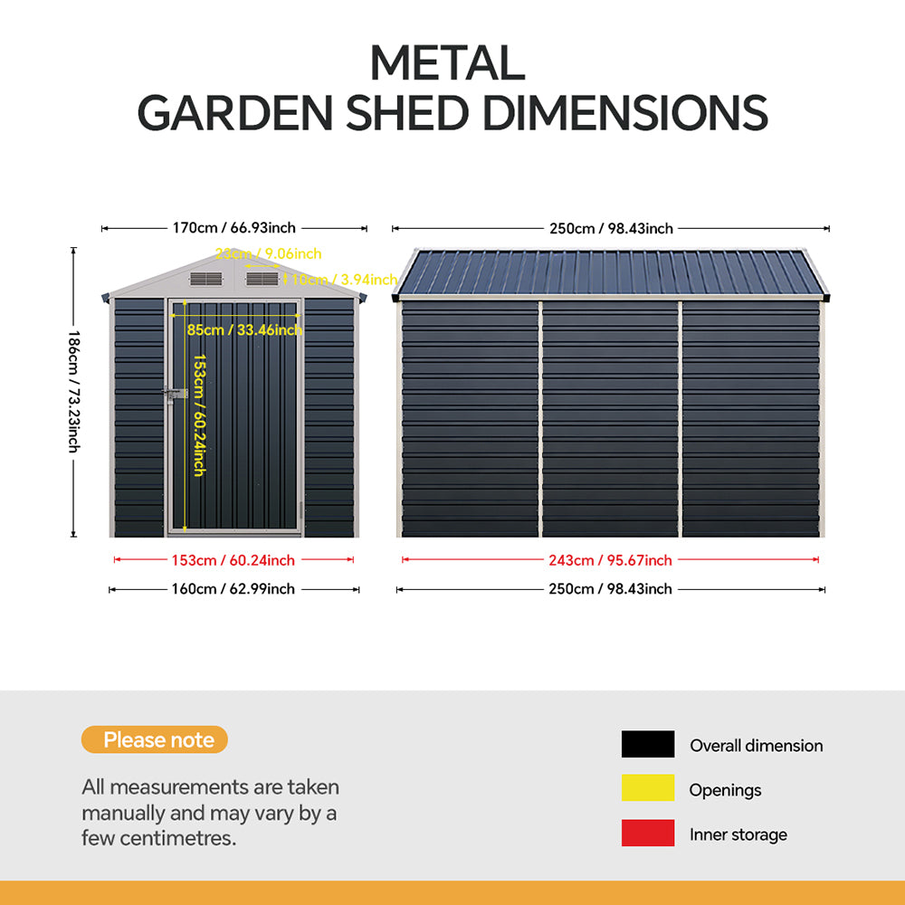 6x8 Ft Heavy-Duty Metal Apex Roof Garden Storage Shed – Durable Steel Frame, 4 Vents & Lockable Door Outdoor Tool House
