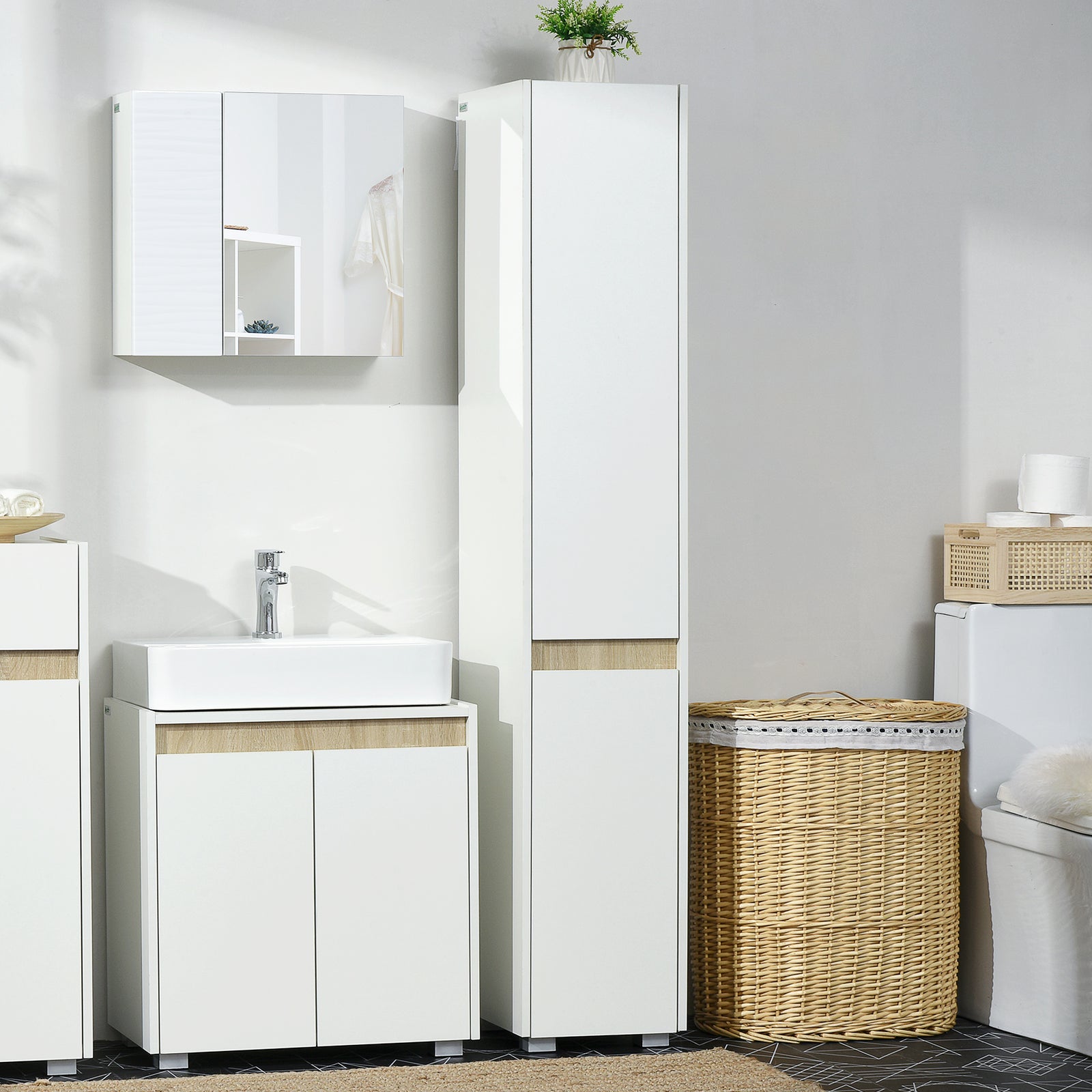 5-tier Modern Tall Bathroom Cabinet With Adjustable Shelves