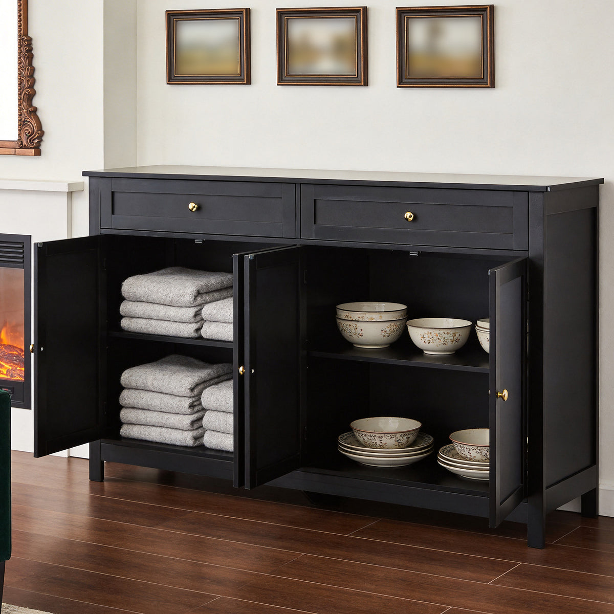 Mdf Sideboard Buffet Cabinet With 2 Drawers