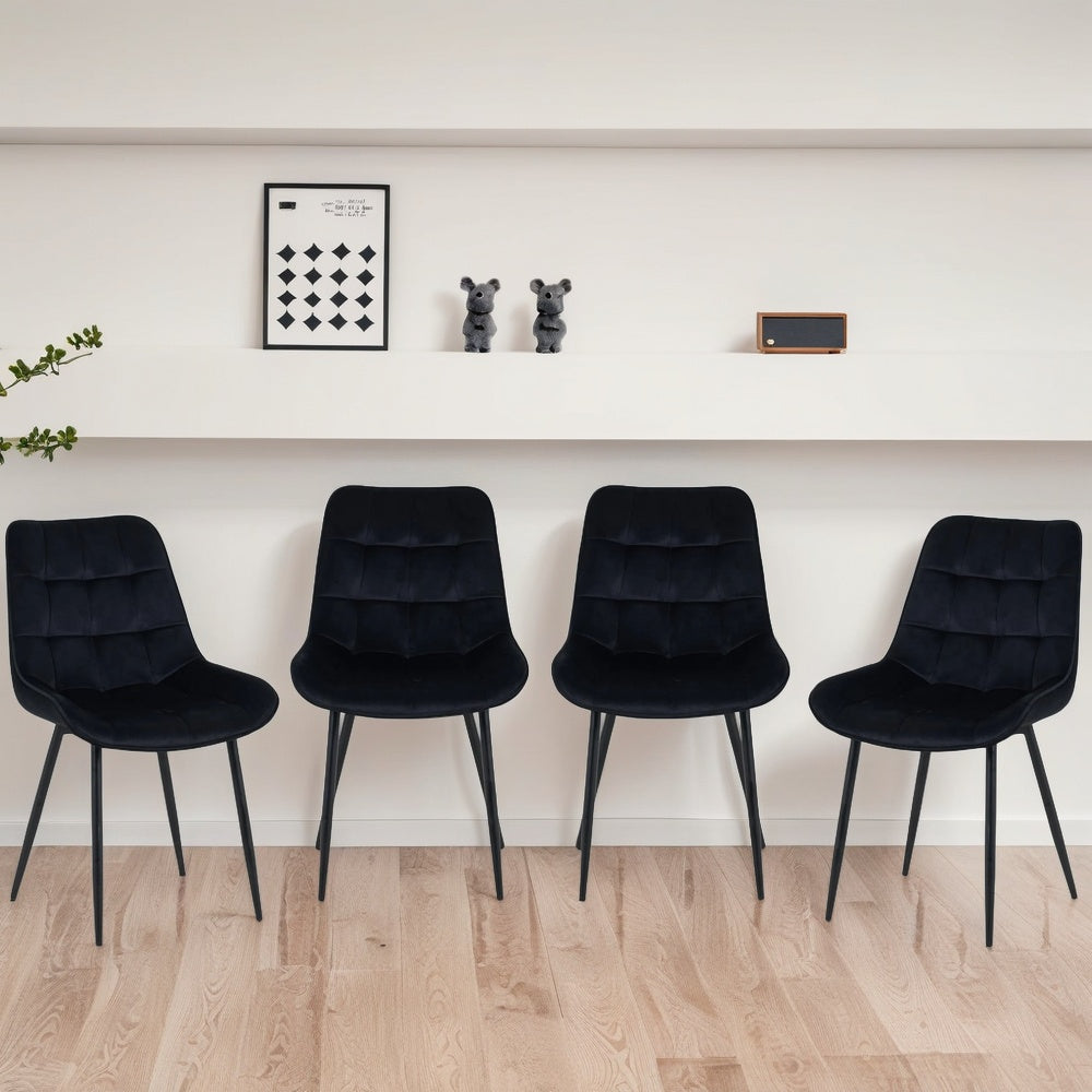 Erica Plush Velvet Comfort Dining Chairs - Set Of 4 | One Size | Black
