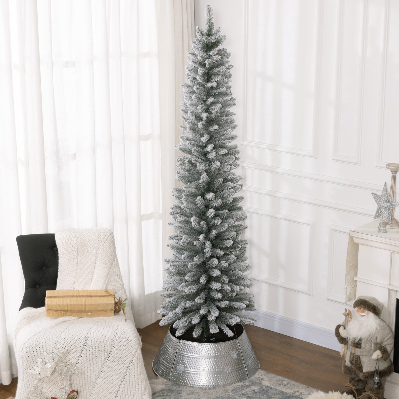 5/6/7ft Artificial Pencil Christmas Tree Realistic Green/White | 7ft | White