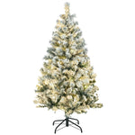 4.5ft Artificial Flocked Christmas Tree With Led Lights, Snow Branches