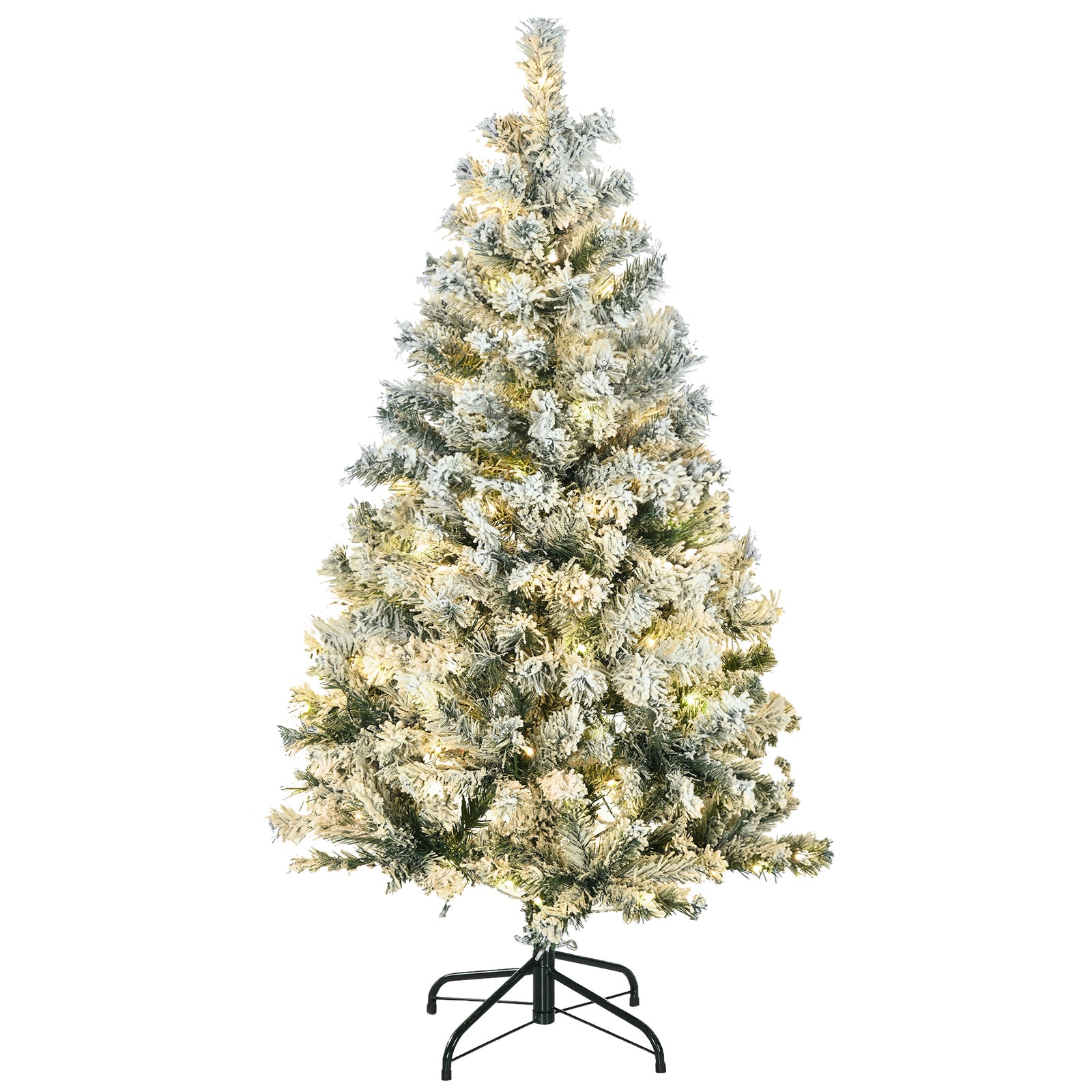 4.5ft Artificial Flocked Christmas Tree With Led Lights, Snow Branches