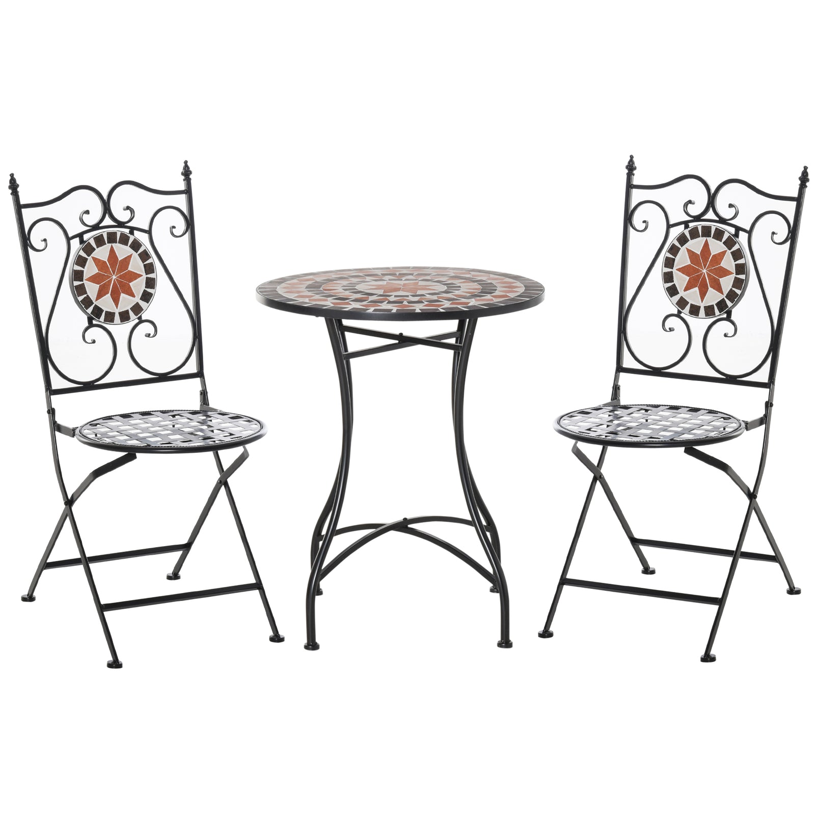 3pcs Garden Set 1 Ceramic Tile Table And 2 Foldable Chairs
