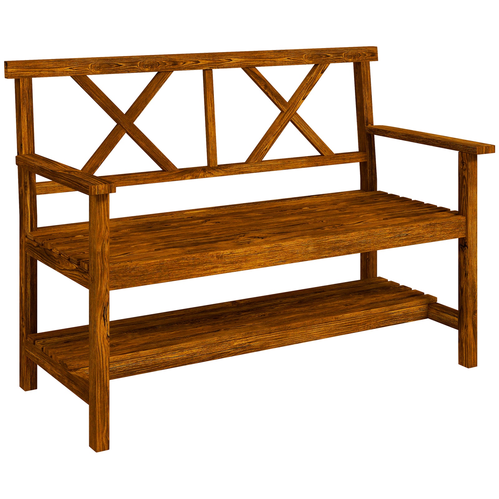Wooden Garden Bench W/ Armrests