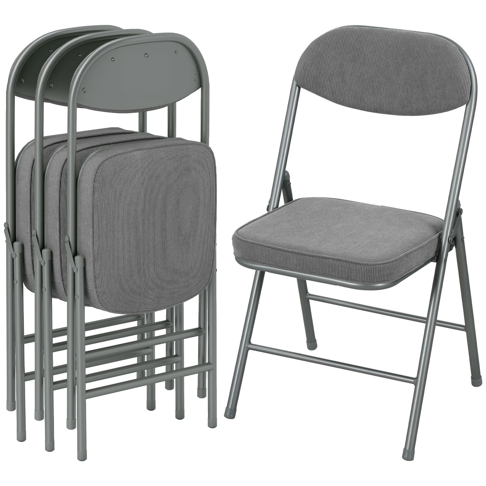 Folding Chairs Set Of 4 With Cushioned Seat, Steel Frame, Grey | Grey
