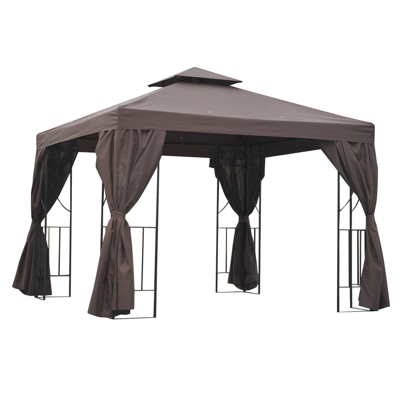 Garden Metal Gazebo Sun Shade Shelter Outdoor Party Tent | Brown