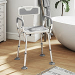 HOMCOM Padded Shower Stool With Arms And Back, 4 Suction Foot Pads