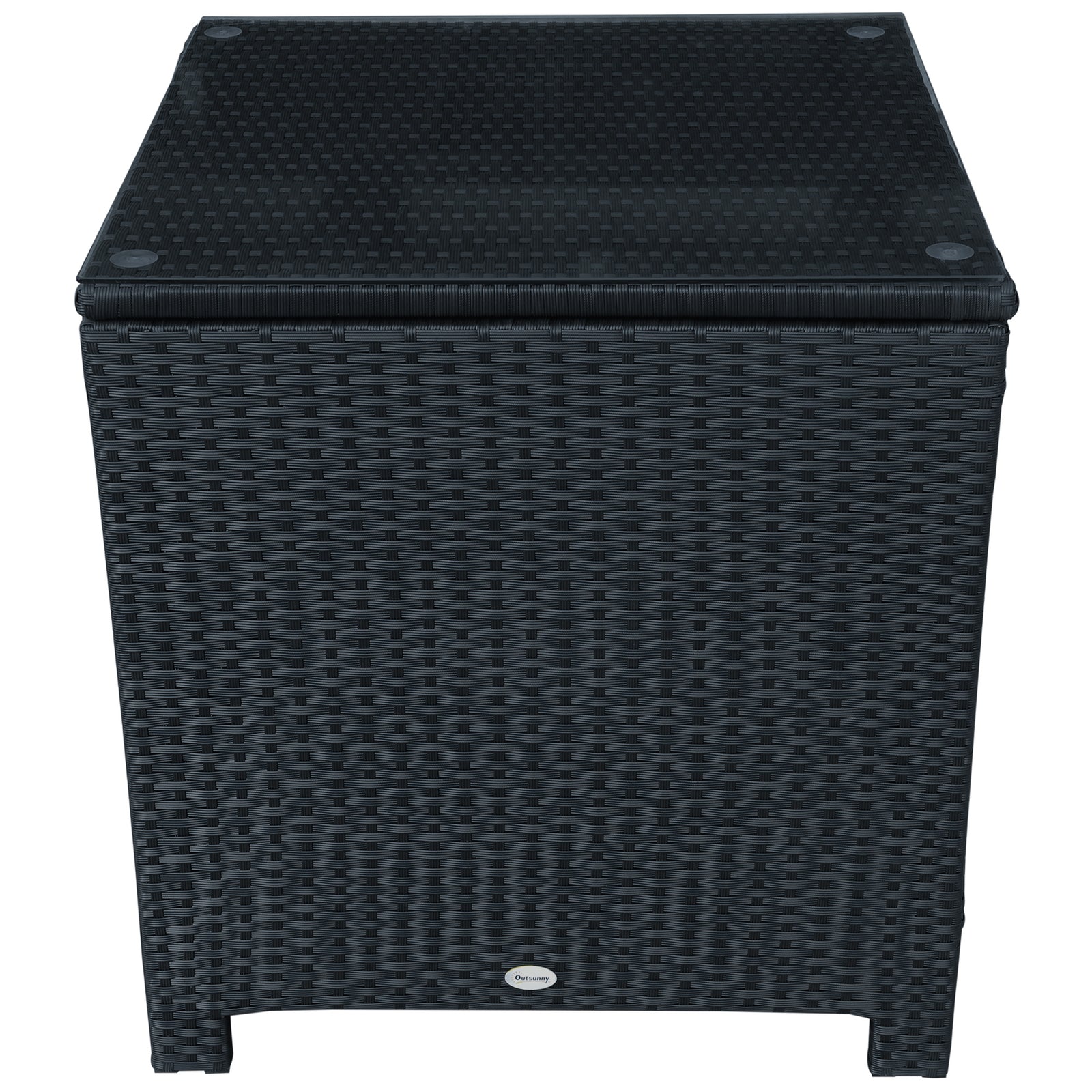 Rattan Garden Side Table Wicker Patio With Tempered Glass | Black