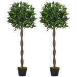 2 Pcs 90/120cm Artificial Bay Laurel Topiary Trees With Pot | Large | Green