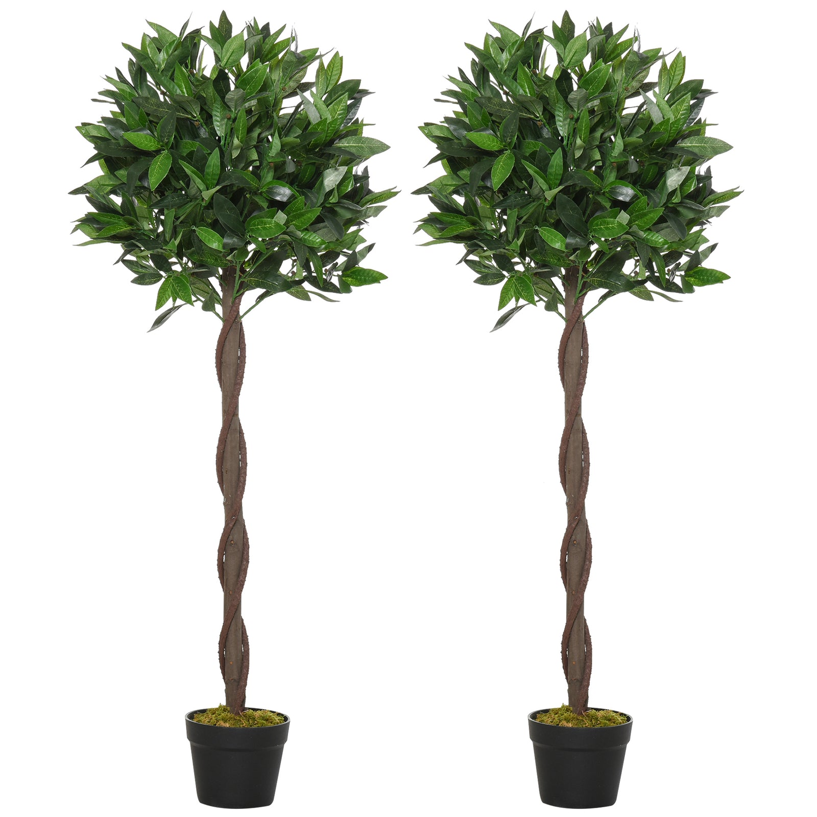 2 Pcs 90/120cm Artificial Bay Laurel Topiary Trees With Pot | Large | Green