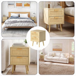 Levede Bedside Table Rattan 2 Pack Drawers Nightstand 57cm Bedroom Bamboo