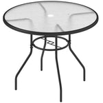 Outdoor Round Dining Table Tempered Glass Top W/parasol Hole