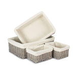 Set Of 4 Wicker Grey Wash Lined Storage Tray