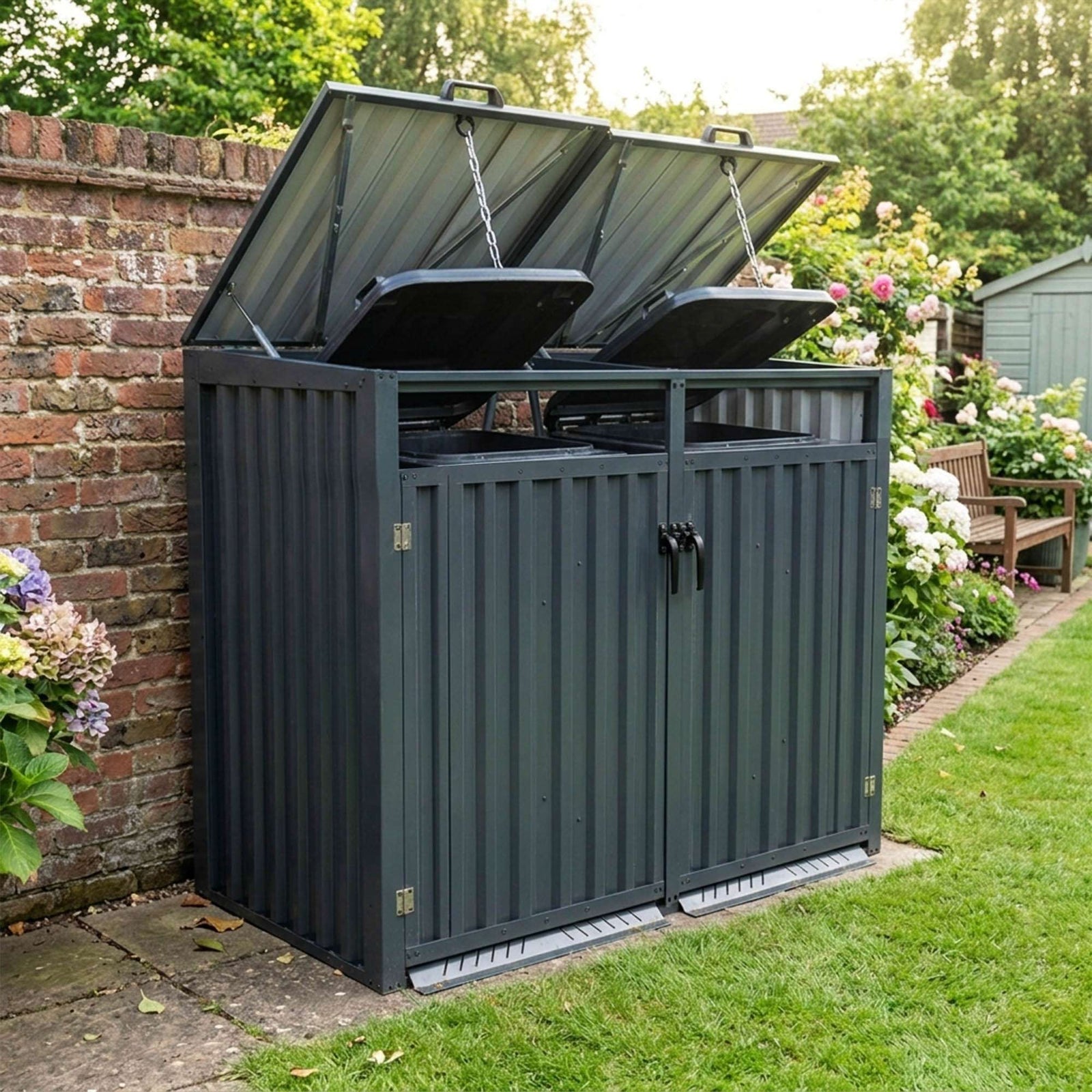 Nicoman Outdoor Metal Bin Storage Double Wheelie Bin Storage Shed
