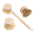 Bamboo Dish Brush With Long Handle & 3 Interchangeable Heads