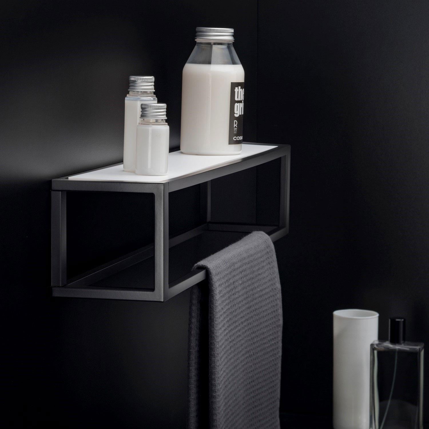 Shelf With Towel Rail Black Matt Wall-mounted 55 Cm Collection The Grid
