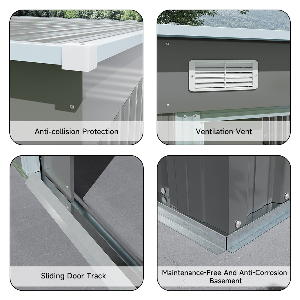 Garden Shed Outdoor Storage Shed With Extended Roof Tool Shed For Lawn Garage Yard Metal Garden Storage | Medium | Dark Grey
