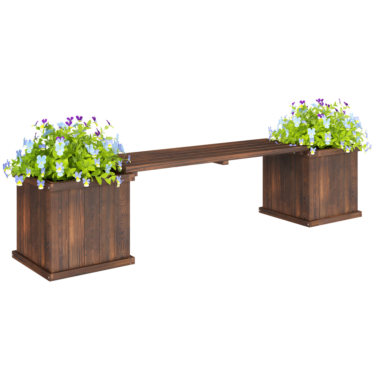 Outsunny Wooden Garden Planter & Bench Combination Garden Raised Bed