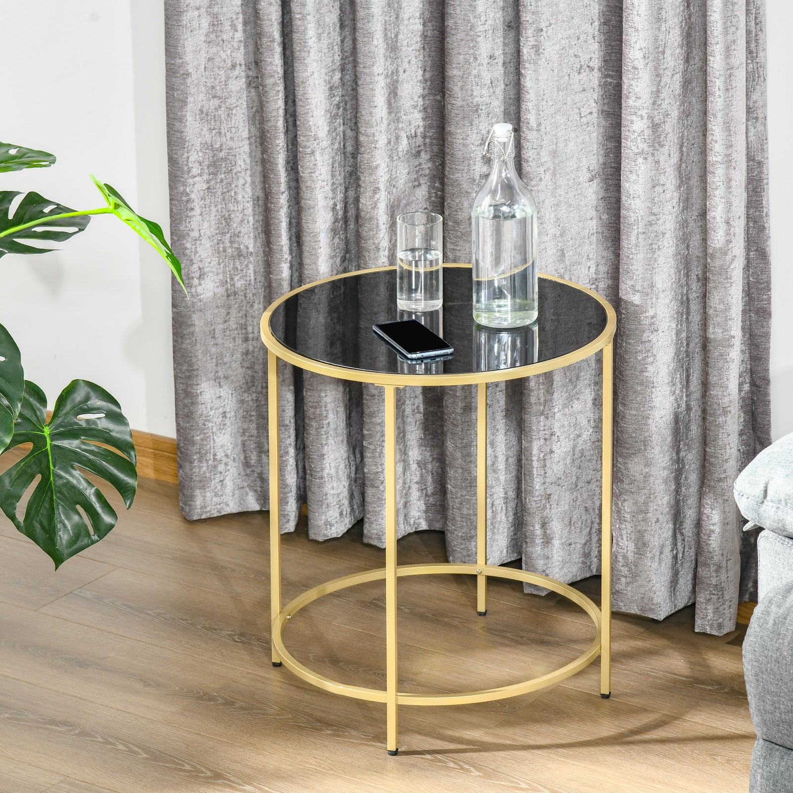 Round Side Table, Tempered Glass Top, Living Room