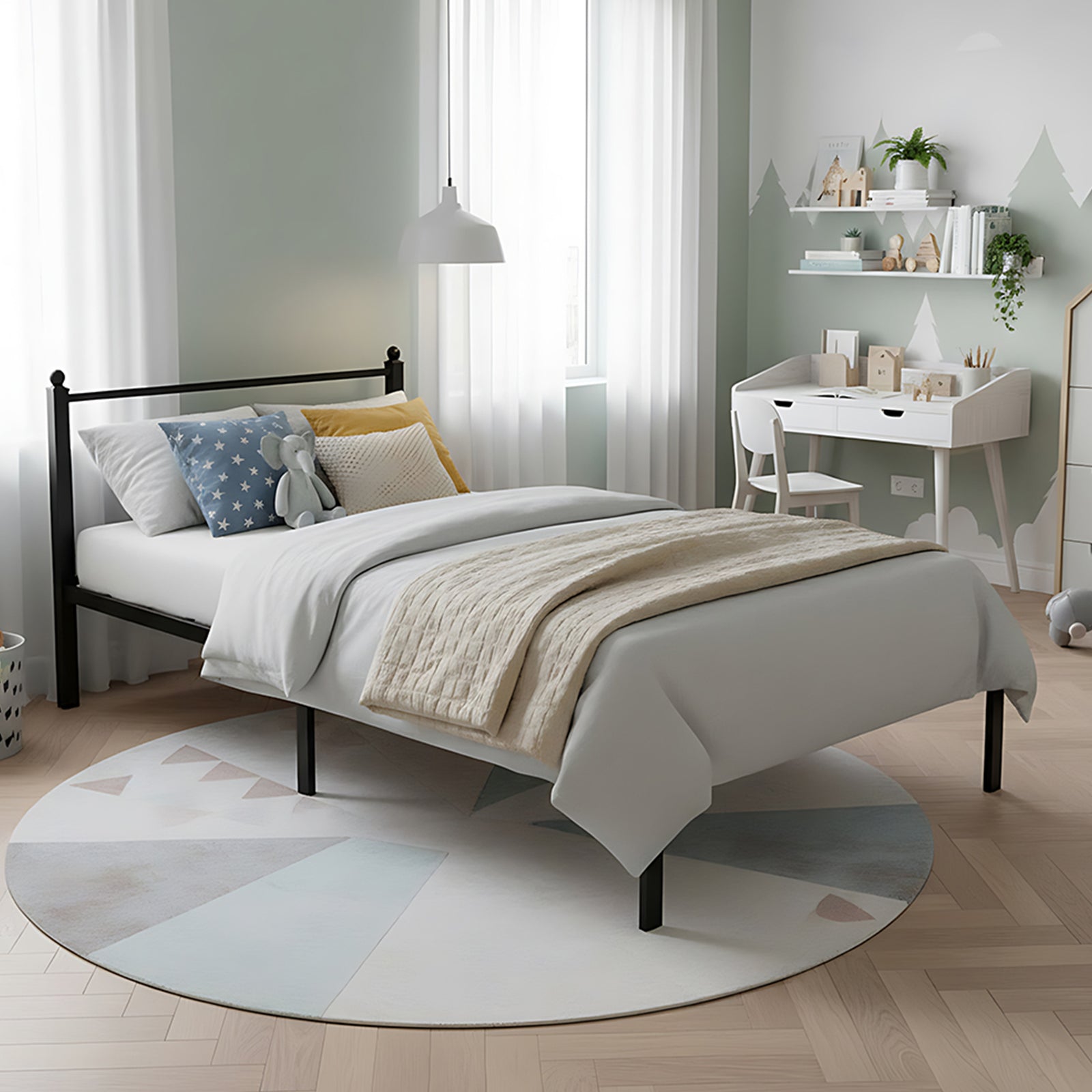 Breeins Black Metal Single Bed Frame With Headboard