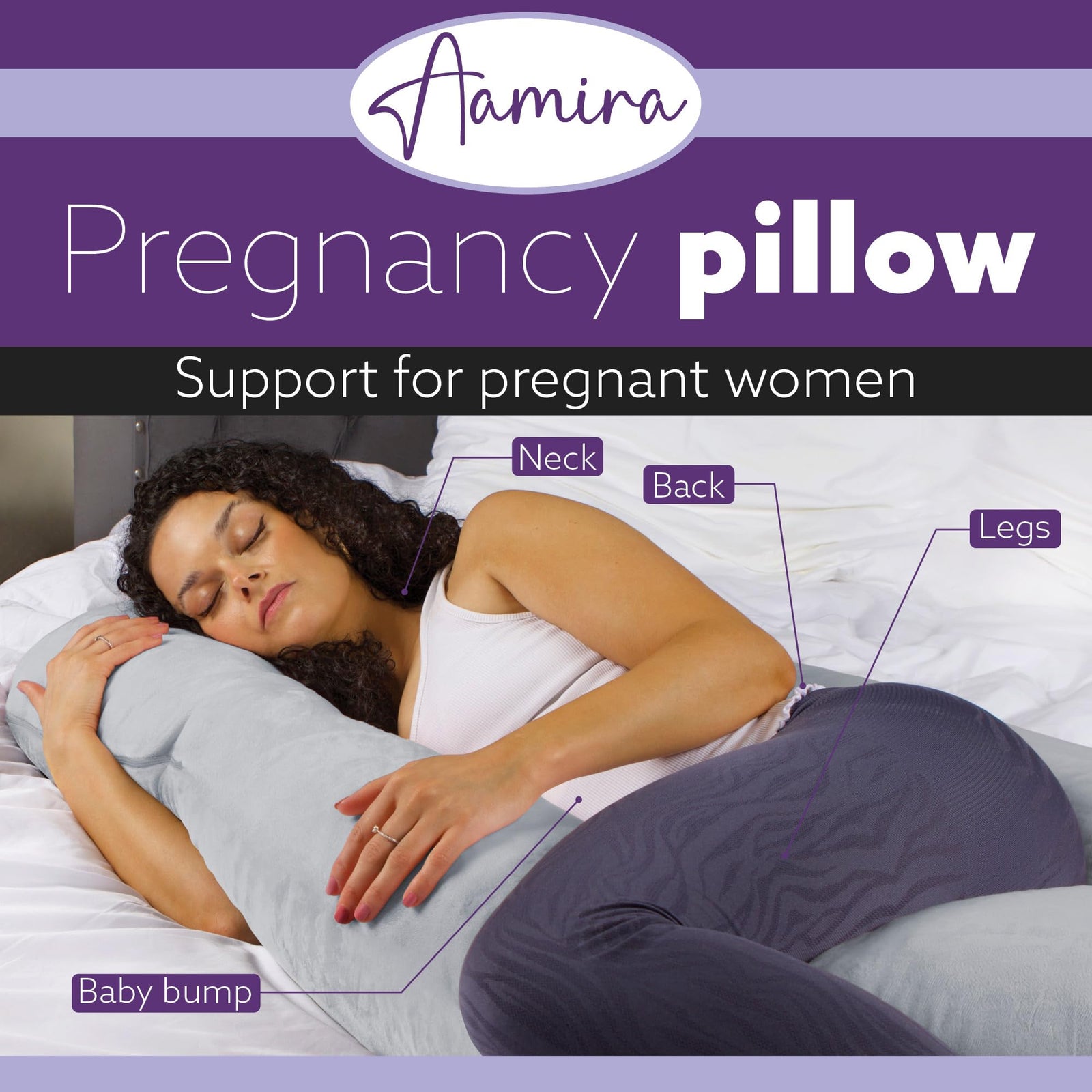 J Shaped Pregnancy Pillow, 140x70x20cm Shredded Memory Foam Full Body Maternity Cushion For Sleeping | J Shape | Light Grey