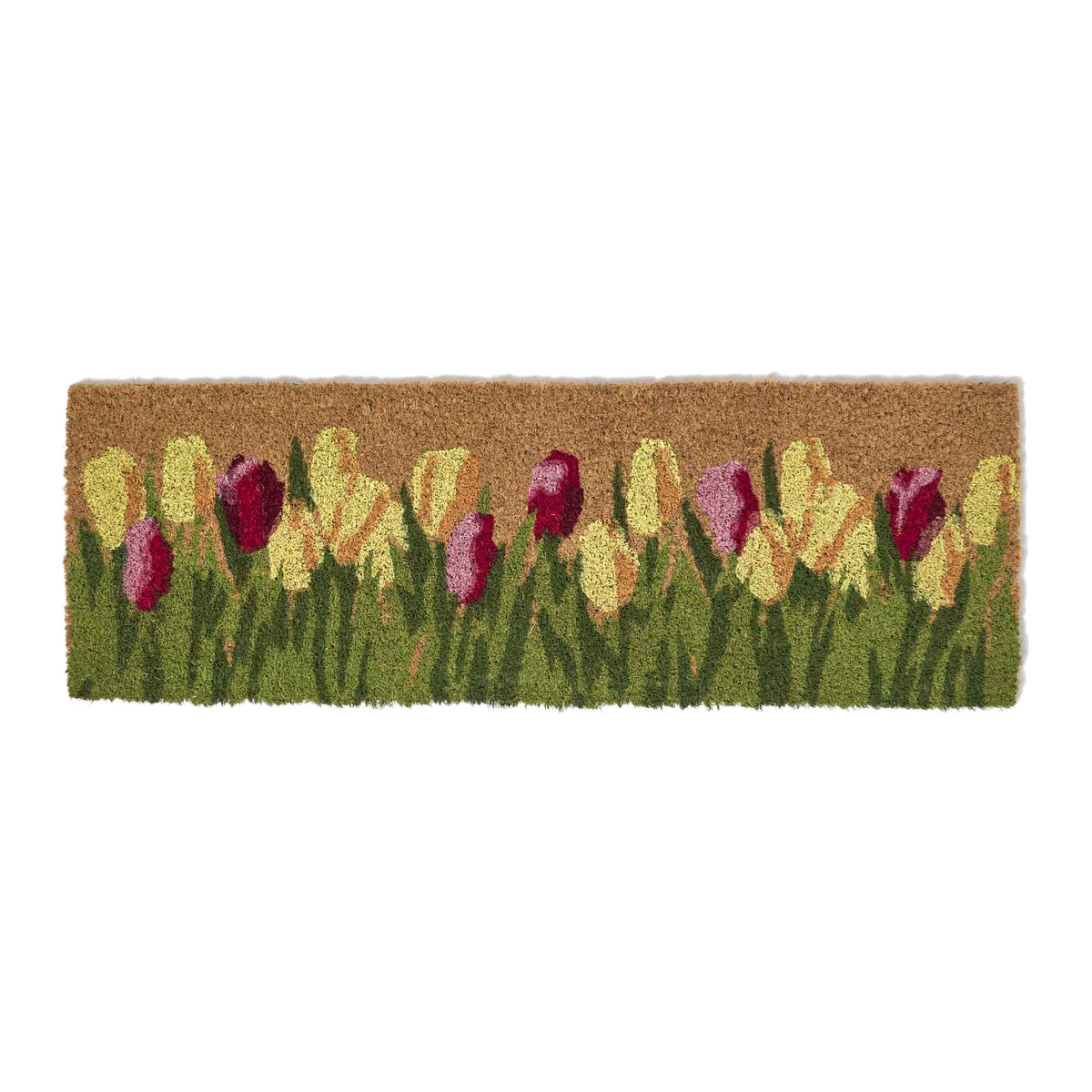 HOMESCAPES Coir Doormat With Tulips, 25 X 75 Cm