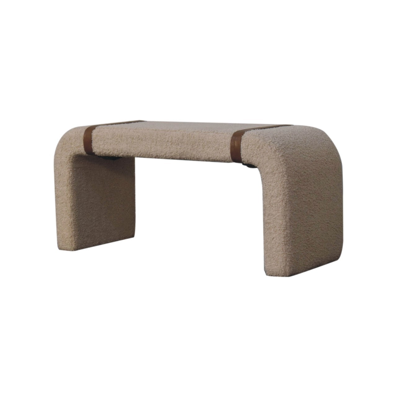 Solid Wood Boucle Leather Strap Bench