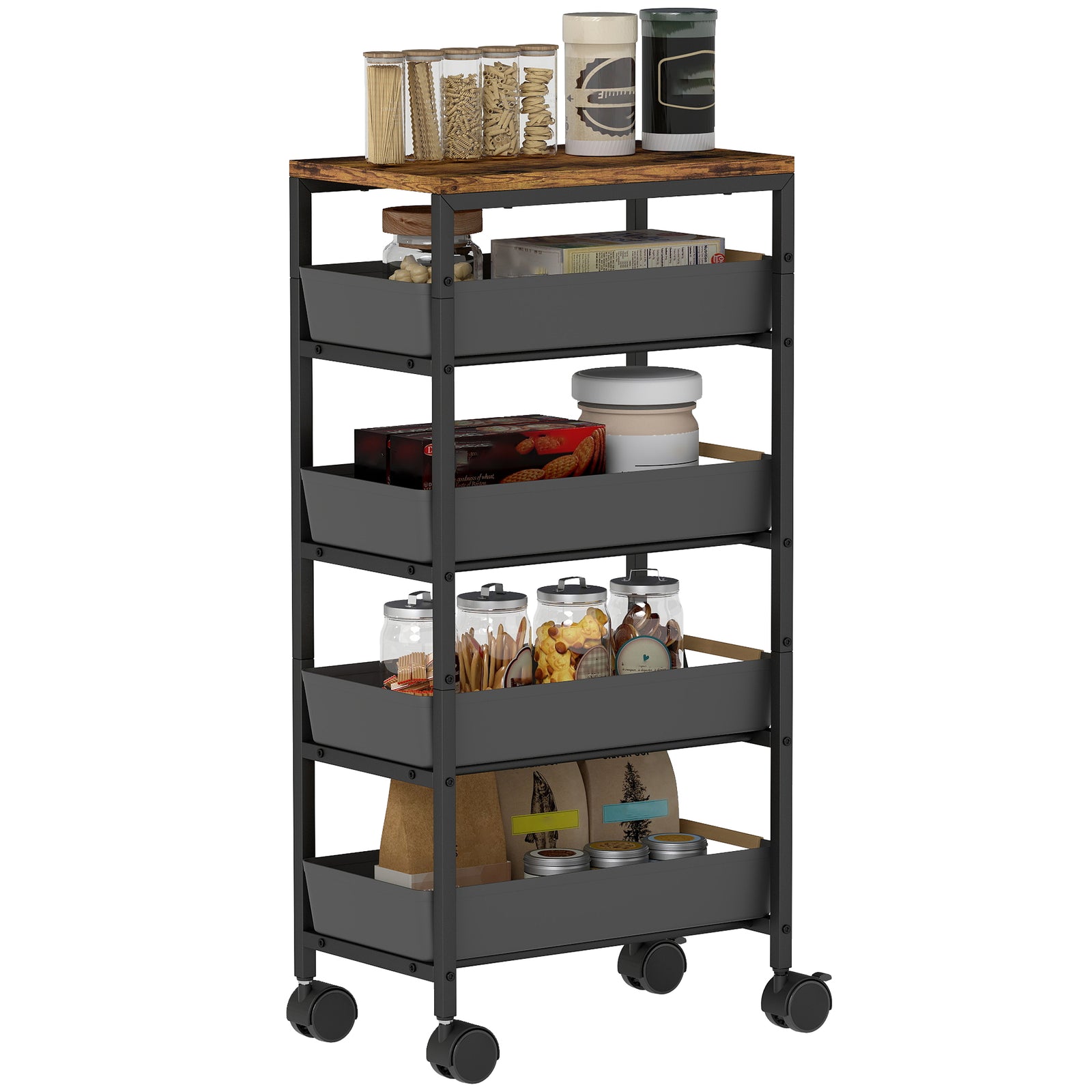 Kitchen Storage Trolley, Utility Cart | Black