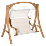 Wooden Porch A-frame Swing Chair W/ Canopy And Cushion