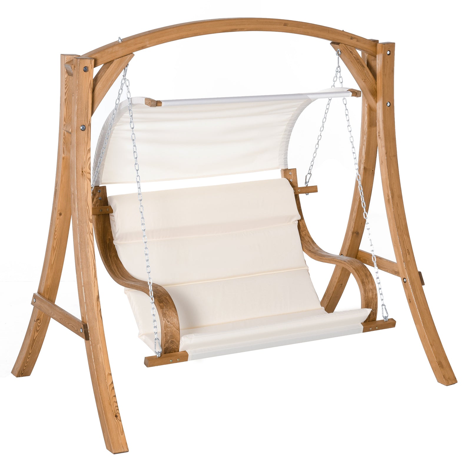 Wooden Porch A-frame Swing Chair W/ Canopy And Cushion
