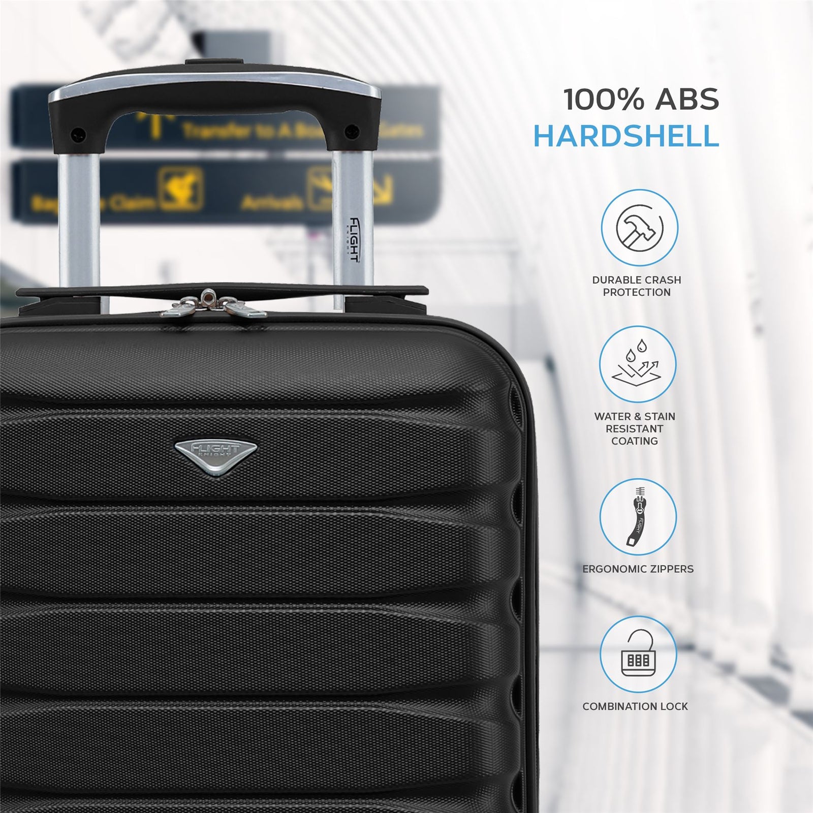 40x30x20cm Cabin Carry-on Suitcase - Lightweight, Durable, 4-wheel Luggage - 100+ Airlines Approved | Cabin | Black