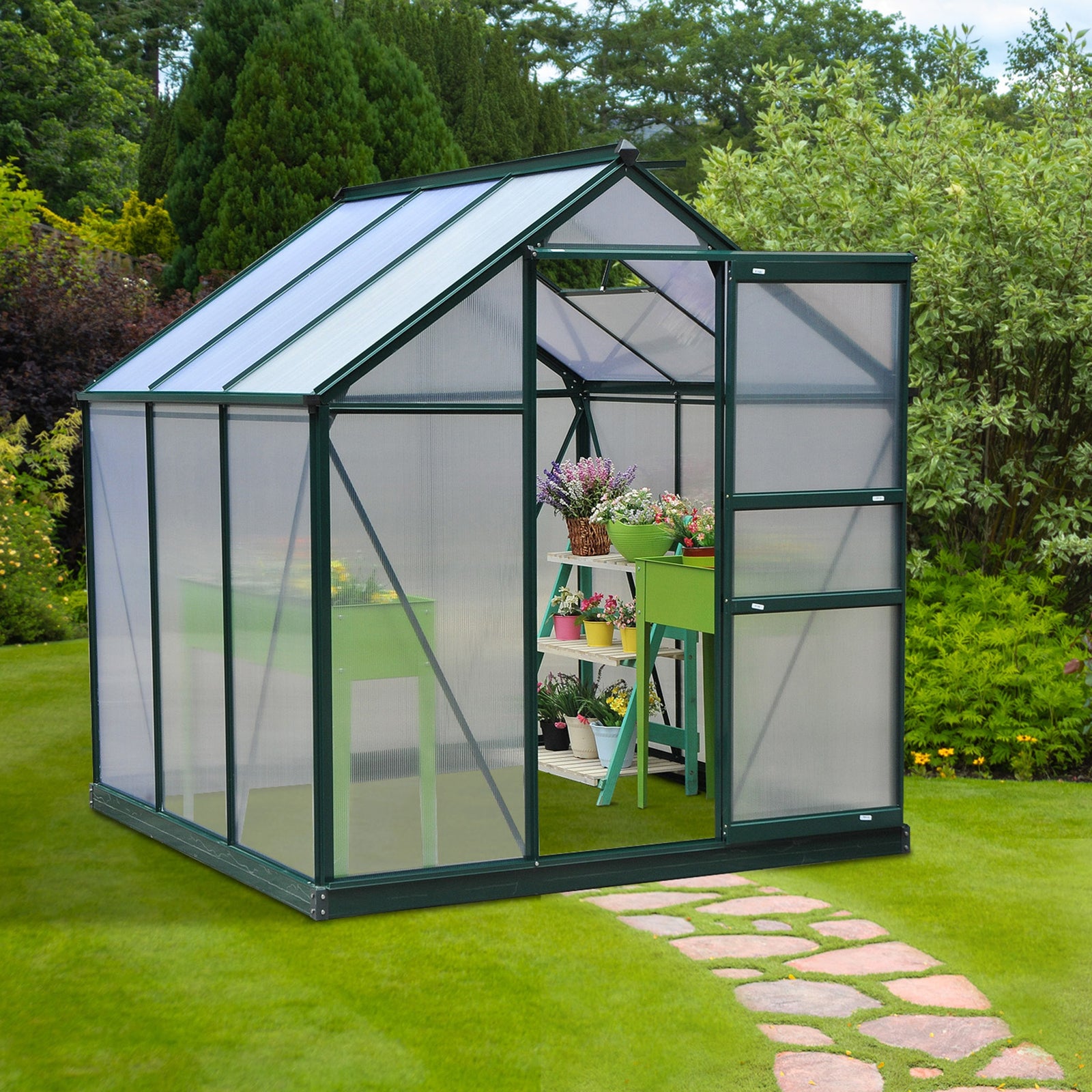 Polycarbonate Walk-in Greenhouse 6x6ft | Dark Green