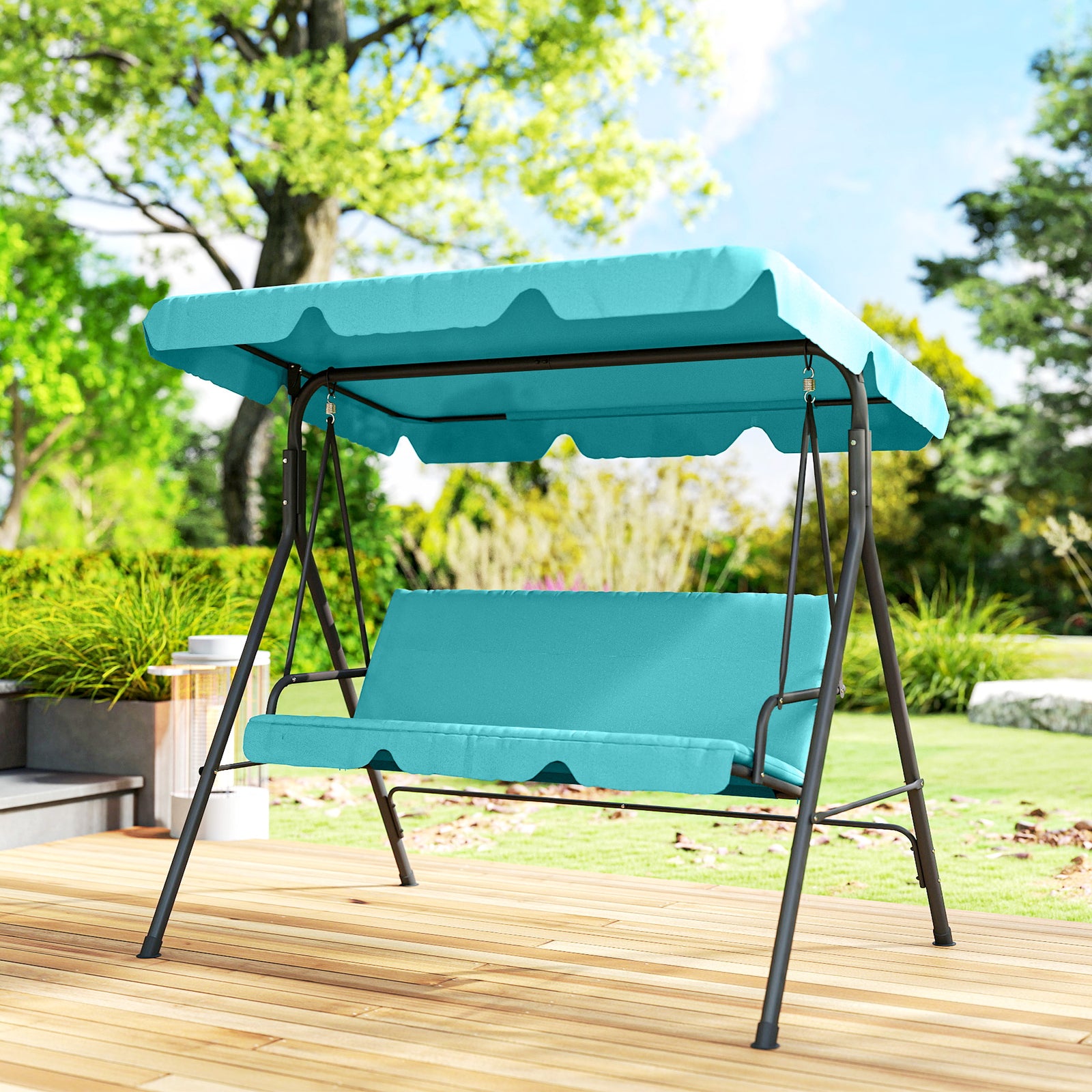 Outdoor 3-person Metal Porch Swing Chair Bench Canopy | Blue
