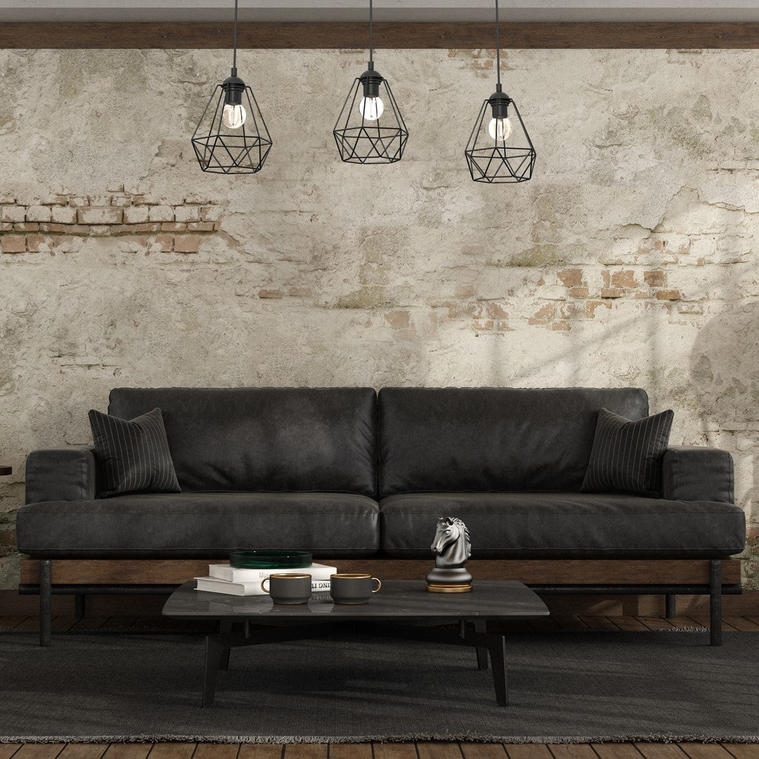 Acero Pendant Lamp 3xe27 This Hand Made Industrial Style Lamp Is Hand Made From Sleek Black Steel And Natural Dark Wood