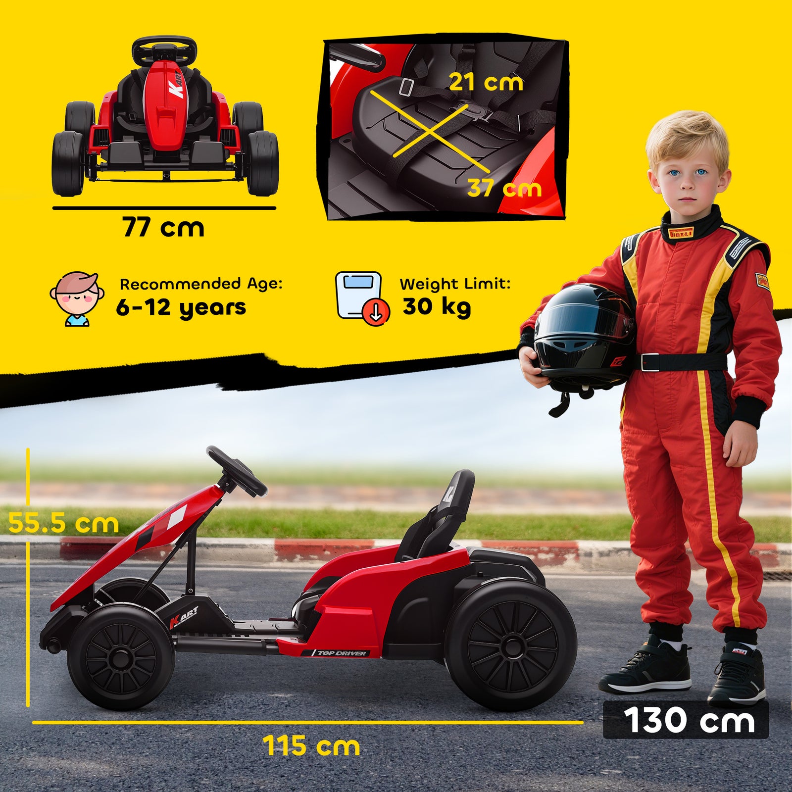 24v Electric Go Kart With Drift Mode, Adjustable Seat | Red