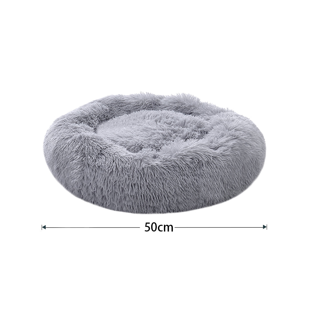 Dia 50cm Calming Donut Plush Dog Cuddler Bed Round Dog Bed | Small | Light Grey