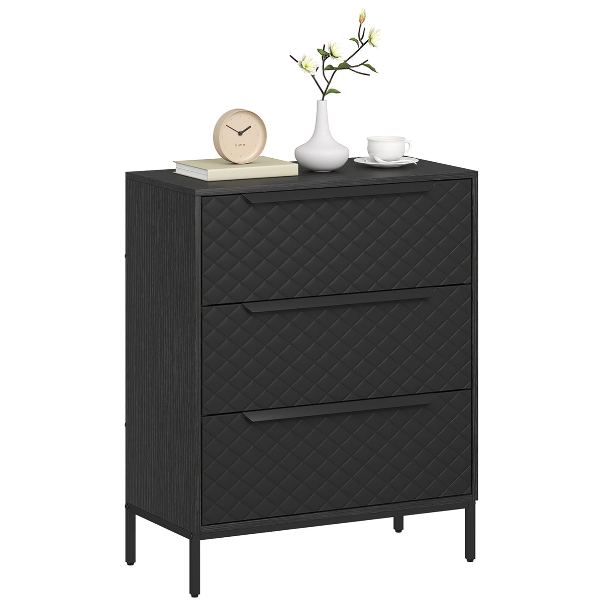 HOMCOM Chest Of Drawers, 3 Fabric Drawer Dresser, Aluminium Handles