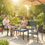 4 Piece Garden Furniture Set, Hdpe Metal Outdoor Sofa | Black