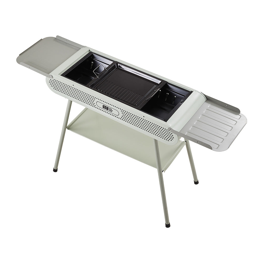 Outdoor Charcoal Bbq Grill With Side Tables & Storage Shelf – 2-in-1 Grill & Barbecue Stove For Camping, Patio, Beach, And Parties
