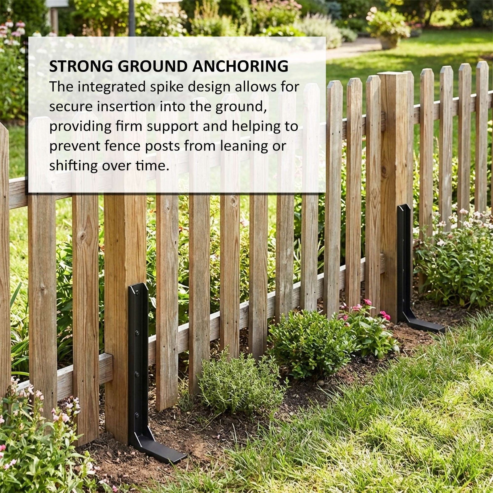 Metal Fence Post Repair Ground Anchor Stakes | Set-of-6 | Black