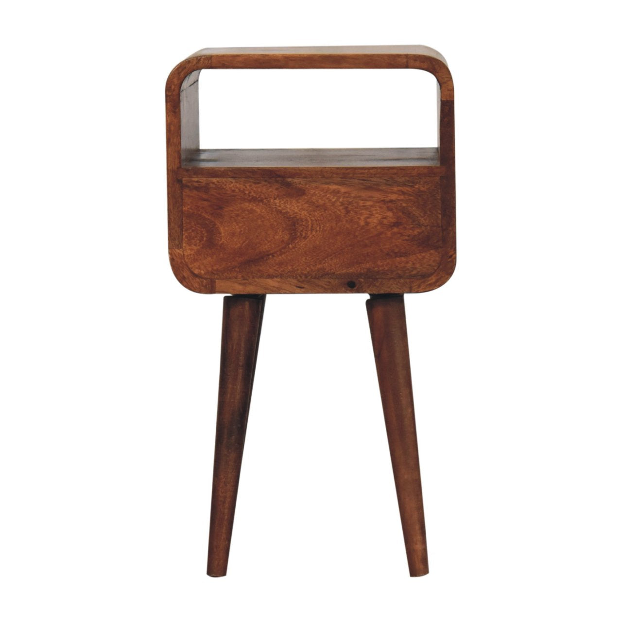 Mini Honey Caramel Curved Bedside With Open Slot