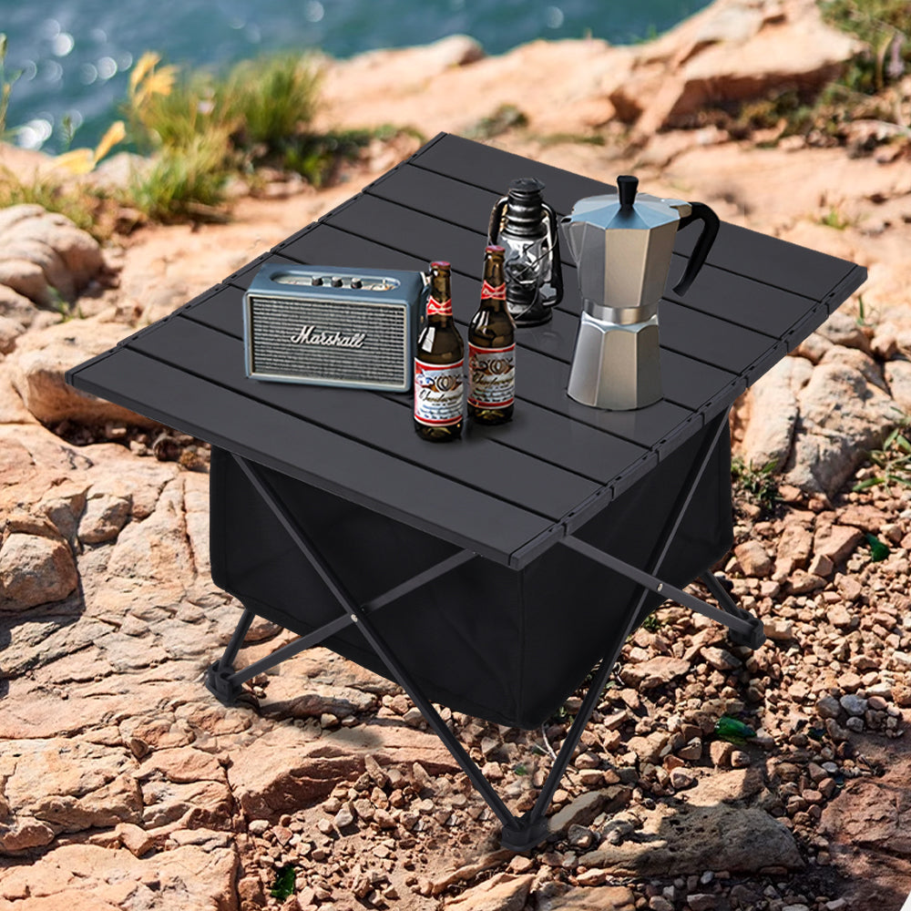 Aluminium Ptotable Roll-top Camp Table With Storage Basket