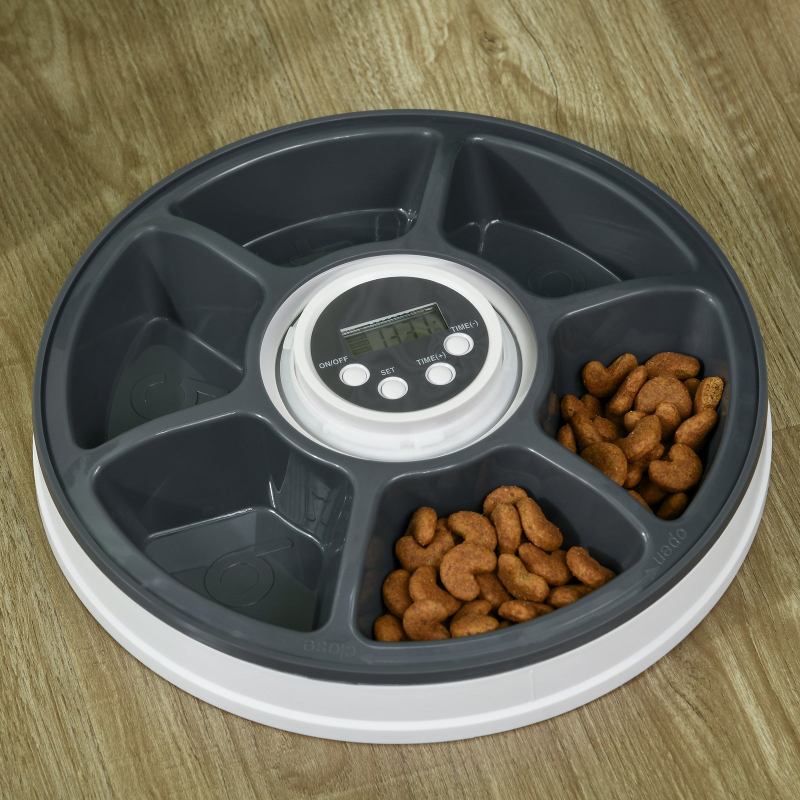 Pet Feeder W/ Digital Timer Six-meal Food Dispenser Trays White