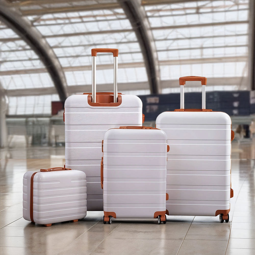 4pcs Color-block Lockable Travel Suitcase Set | White